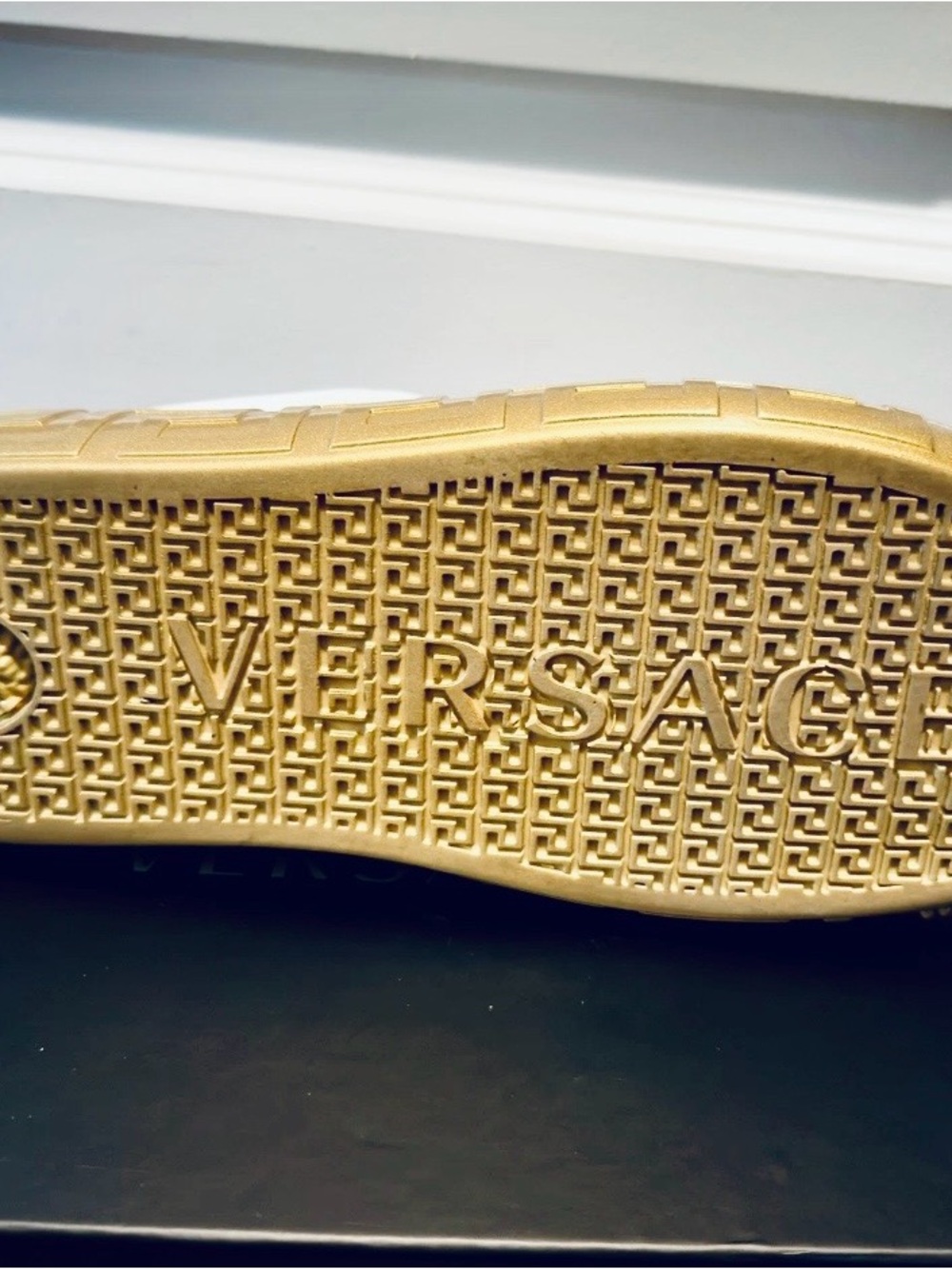 Versace White Leather Low-Top Sneakers with Gold Sole - Picture 4 of 6